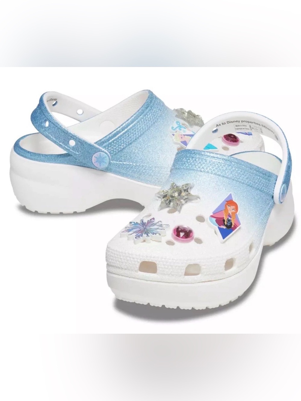 Like new Crocs Disney Frozen Anna and Elsa platform glitter Clogs